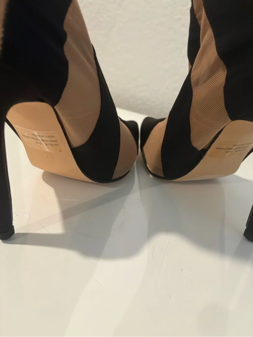 Akira Black and Nude Striped Over-the-Knee Stiletto Boots